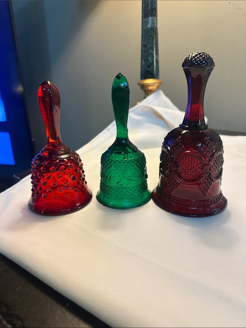Vintage Colored Glass Decorative Bells - Red & Green Home Accent